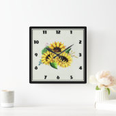 Yellow Sunflower Bouquet in Watercolor Quadratische Wanduhr (Zuhause)