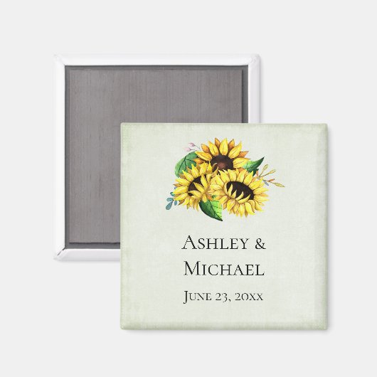 Yellow Sunflower Bouquet in Watercolor Wedding Magnet (Vorderseite/Rückseite)