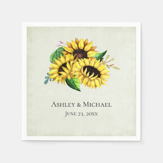 Yellow Sunflower Bouquet in Watercolor Wedding Serviette (Vorderseite)