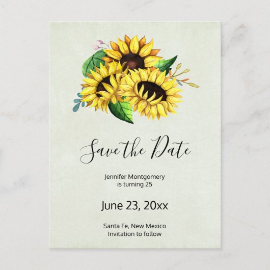 Yellow Sunflower Bouquet Wasserfarbe Save the Date Einladungspostkarte (Vorderseite)