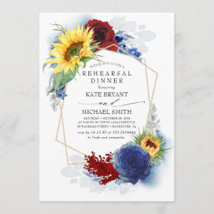 Yellow Sunflower Burgundy Navy Probe Dinner Einladung