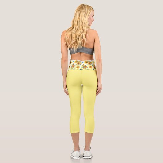 Yellow Sunflower Capri Leggings (Rückseite)