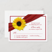 Yellow Sunflower Deep Red Ribbon Wedding RSVP (Vorne/Hinten)