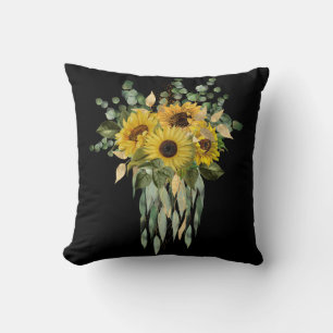 YELLOW SUNFLOWER EUCALYPTUS CUSHION BLACK KISSEN