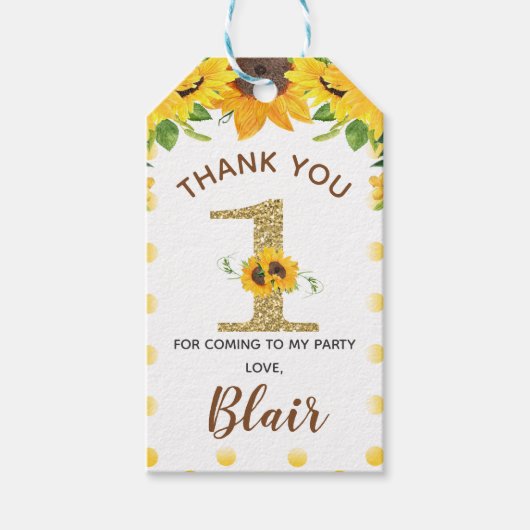 Yellow Sunflower First Birthday Favor Tag Geschenkanhänger (Vorderseite)