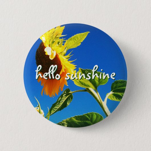 Yellow Sunflower Foto Hello Sunshine Script Bold Button (Vorderseite)