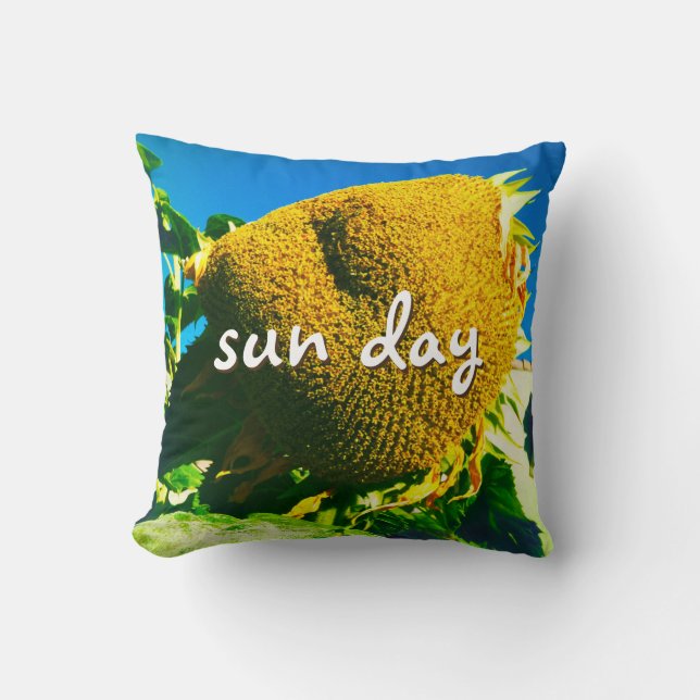 Yellow Sunflower Foto Sun Day Script Bold Simple Kissen (Vorderseite)