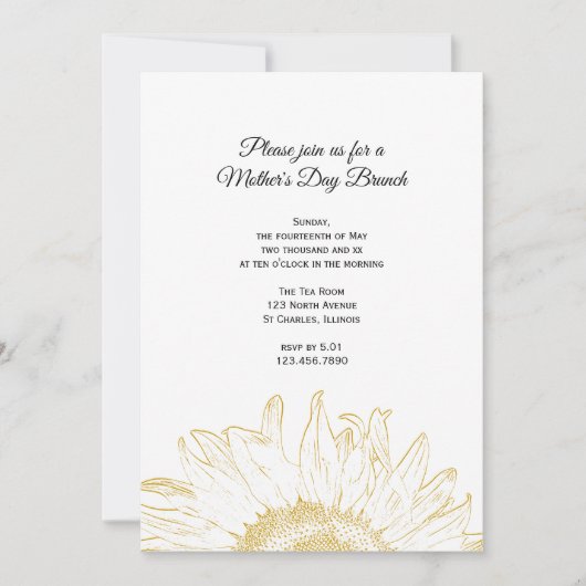 Yellow Sunflower Graphic Mother's Day Brunch Einladung (Vorderseite)