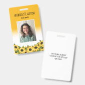 Yellow Sunflower Kindergarten Lehrer Ausweis (Vorder- & Rückseite)