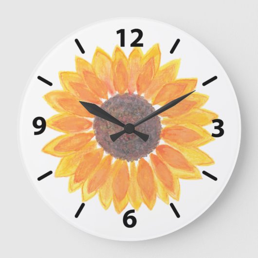 Yellow Sunflower Large Clock Große Wanduhr (Vorderseite)