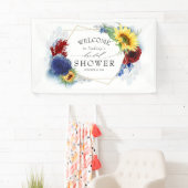 Yellow Sunflower Navy Blue Burgundy Brautparty Banner (Insitu)