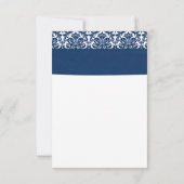Yellow Sunflower Navy Damask Ribbon Wedding RSVP (Rückseite)