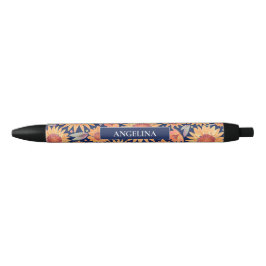 Yellow Sunflower Pattern Navy Blue Personalisiert Kugelschreiber