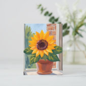 Yellow Sunflower Pot Floral Watercolor Postkarte (Stehend Vorderseite)
