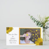 Yellow Sunflower Quinceanera Save the Date (Stehend Vorderseite)