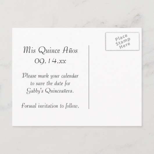 Yellow Sunflower Quinceanera Save the Date Ankündigungspostkarte (Rückseite)