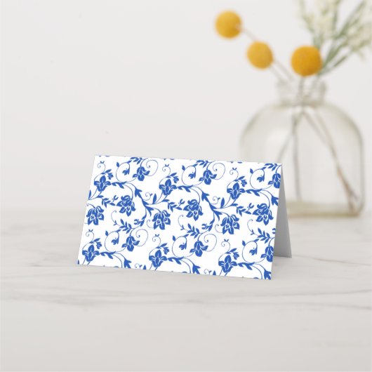 Yellow Sunflower Royal Blue Floral Wedding Platzkarte (Rückseite)