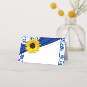 Yellow Sunflower Royal Blue Floral Wedding Platzkarte