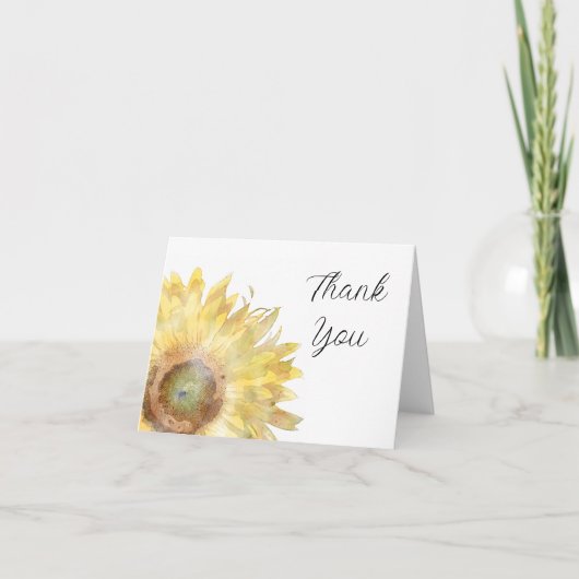 Yellow Sunflower Watercolor Vielen Dank Dankeskarte (Vorderseite)
