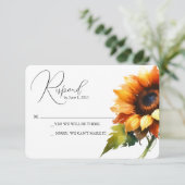 Yellow Sunflower Wedding RSVP Card Karte (Stehend Vorderseite)