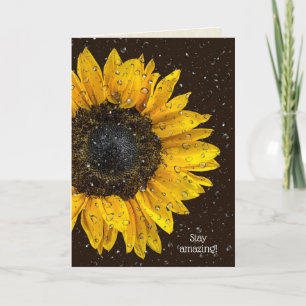 yellow sunflower with water droplets on glass karte