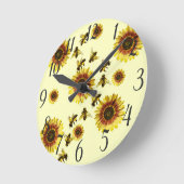 Yellow Sunflowers and Honey Bees Summer Pattern Runde Wanduhr (Winkel)