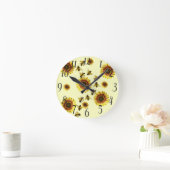 Yellow Sunflowers and Honey Bees Summer Pattern Runde Wanduhr (Zuhause)