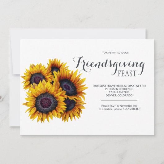 Yellow Sunflowers Bouquet Navy Friendsgiving Fest Einladung (Vorderseite)