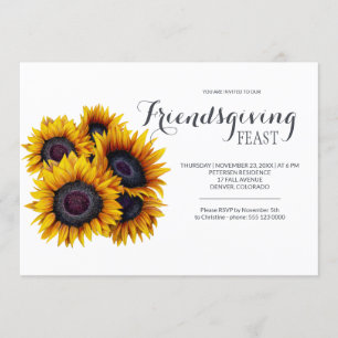 Yellow Sunflowers Bouquet Navy Friendsgiving Fest Einladung