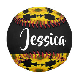 Yellow sunflowers on black baseball
