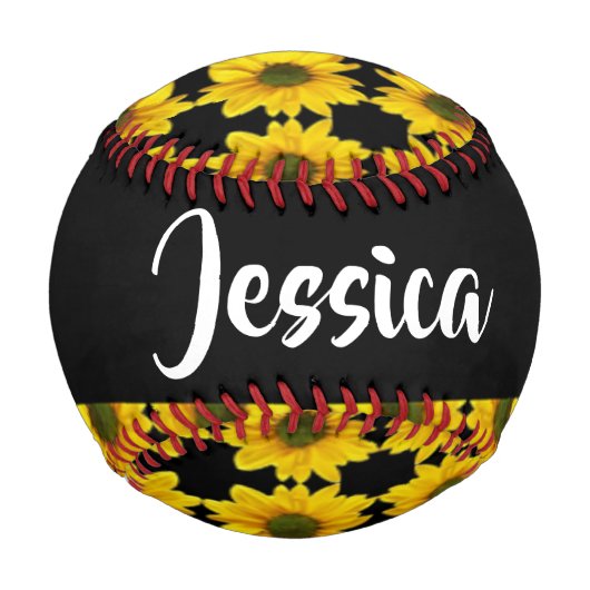 Yellow sunflowers on black baseball (Vorderseite)