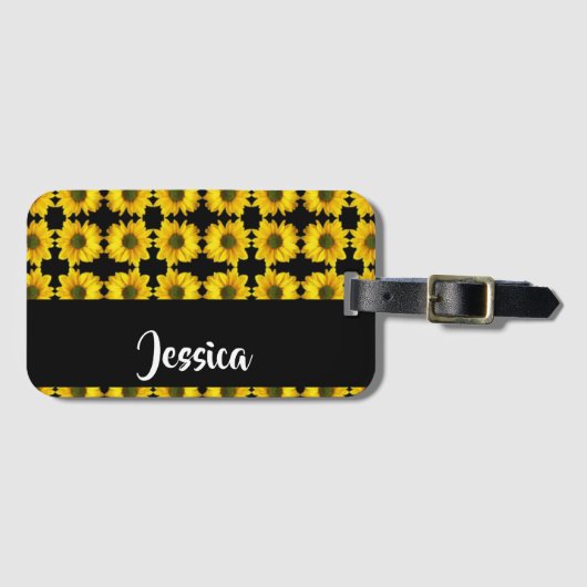 Yellow sunflowers on black gepäckanhänger (Vorderseite (Horizontal))