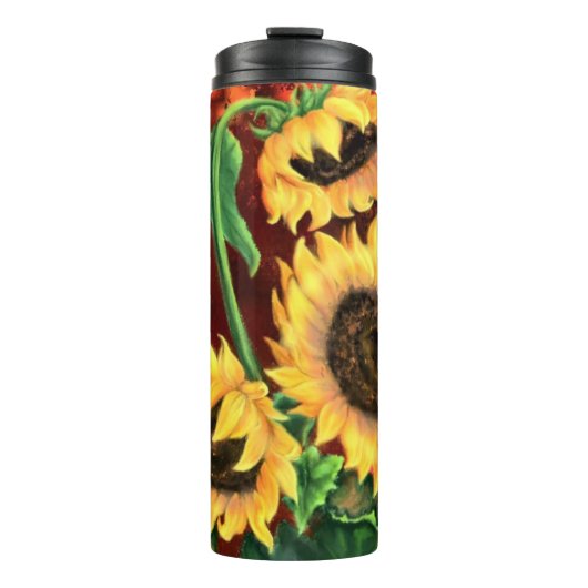 Yellow Sunflowers Thermal Tumbler Thermosbecher (Vorderseite)