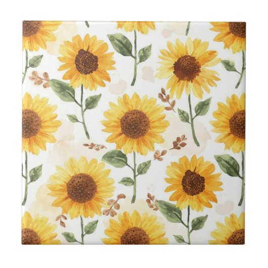 Yellow Sunflowers Watercolor Floral Whimsical Fliese (Vorderseite)