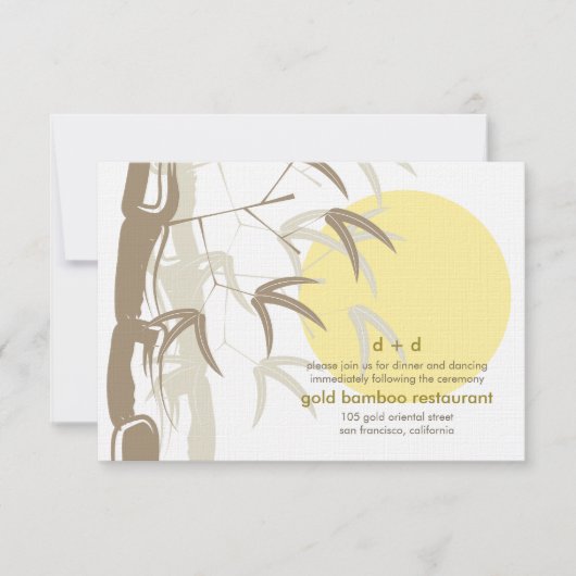 Yellow Sunrise Bamboo Zen Hochzeitsempfang Einladung (Vorderseite)