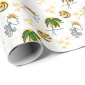 Yellow Suns Stars Moon Green Palm Scrapbook Paper Geschenkpapier (Rolleneckpunkt)