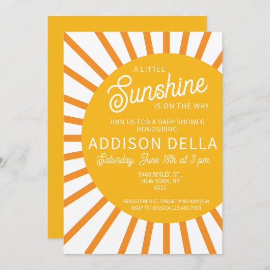 Yellow Sunshine Baby Dusche Einladung (Vorne/Hinten)