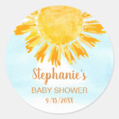 Yellow Sunshine Baby Dusche Runder Aufkleber (Vorderseite)