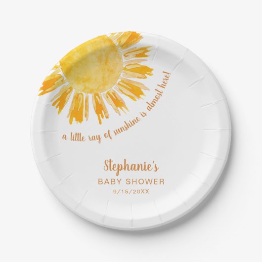 Yellow Sunshine Boho Babydusche Pappteller (Vorderseite)