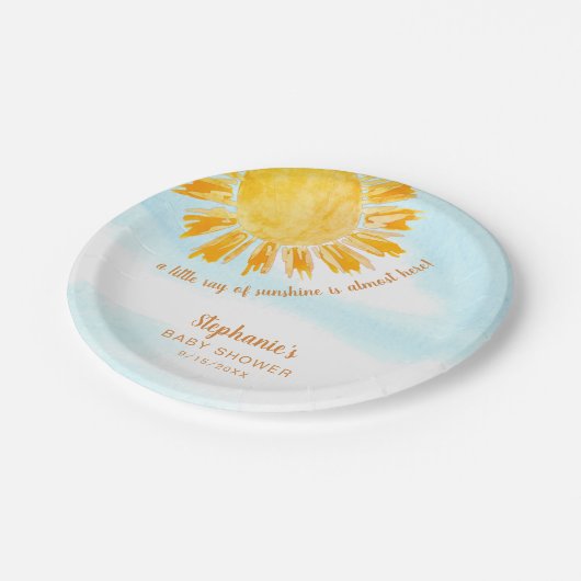 Yellow Sunshine Boho Babydusche Pappteller (Schrägansicht)