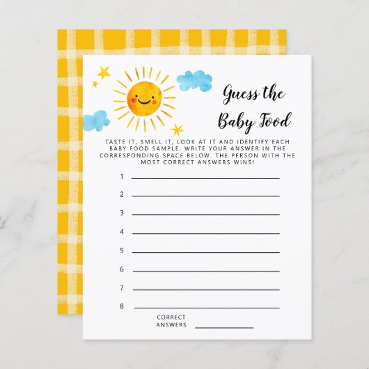 Yellow Sunshine Guess The Baby Food Duwer Game (Vorne/Hinten)