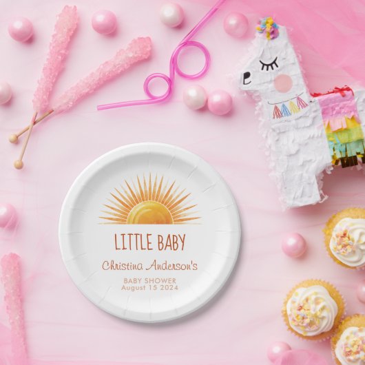 Yellow Sunshine Retro Watercolor Babydusche Pappteller (Party)