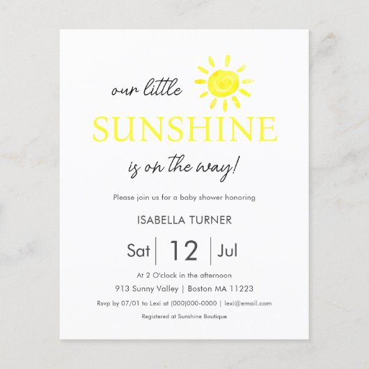 Yellow Sunshine | Sommerdusche Einladung (Vorderseite)