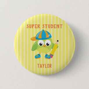 Yellow Super Student Owl Belohnung Button