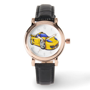 Yellow Supercar-Illustration Farbe auswählen Armbanduhr