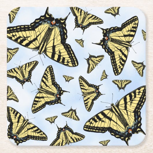 Yellow Swallowtail Butterflies Blue Sky Custom Rechteckiger Pappuntersetzer (Vorderseite)