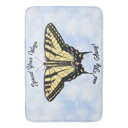 Yellow Swallowtail Butterfly Blue Sky Personalized Badematte (Vorderseite Vertikal)