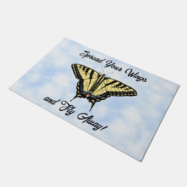 Yellow Swallowtail Butterfly Blue Sky Personalized Fußmatte (Schrägansicht)