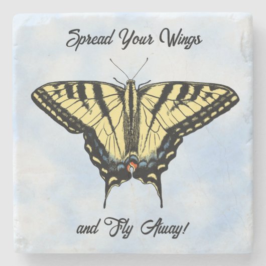 Yellow Swallowtail Butterfly Blue Sky Personalized Steinuntersetzer (Vorderseite)