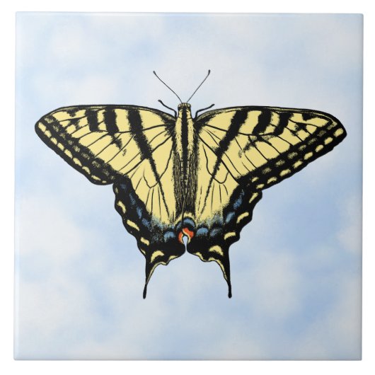 Yellow Swallowtail Butterfly on Blue Sky Custom Fliese (Vorderseite)